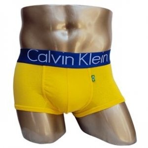 Трусы Calvin Klein желтые с синей резинкой Бразилия