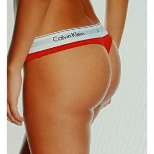 Женские стринги Calvin Klein красные с белой резинкой