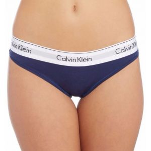 Женские стринги Calvin Klein синие с белой резинкой