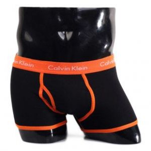 Трусы Calvin Klein 365 черные с оранжевой резинкой