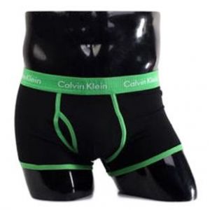 Трусы Calvin Klein 365 черные с зеленой резинкой