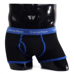 Трусы Calvin Klein 365 черные с синей резинкой